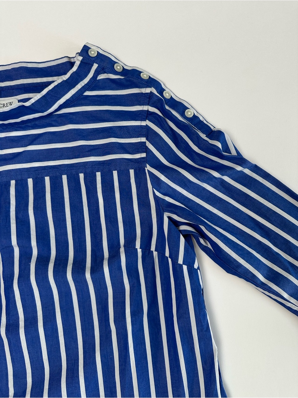 Coastal Prep Blue Striped Funnel Neck Tunic Top Nautical Old Money Button - Picture 4 of 10
